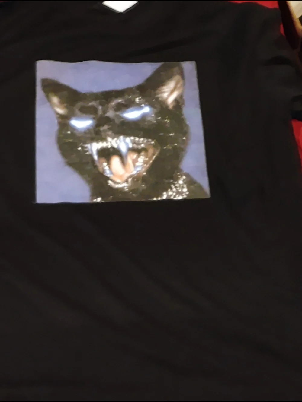 Black Cat Iced out grill growl Graphic T-Shirt - Black 21 inches p2p